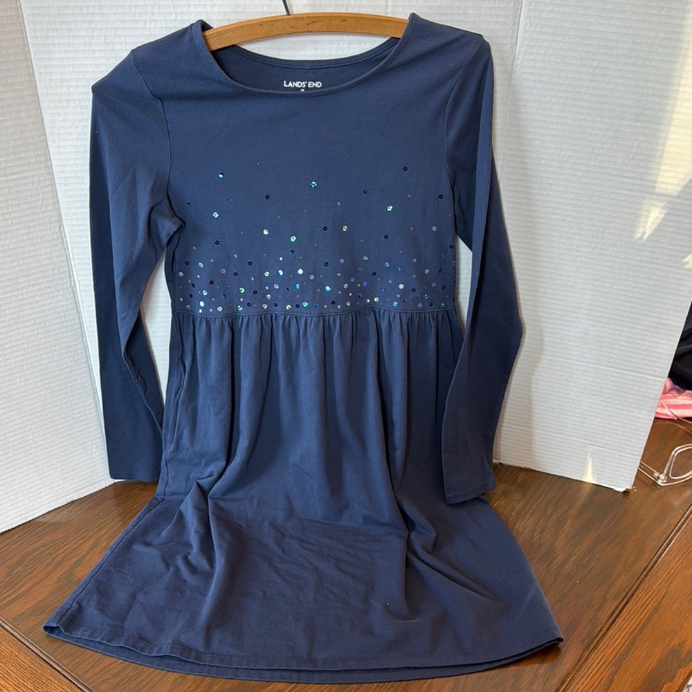 Lands' End Navy Blue Dress with Sequin Detail